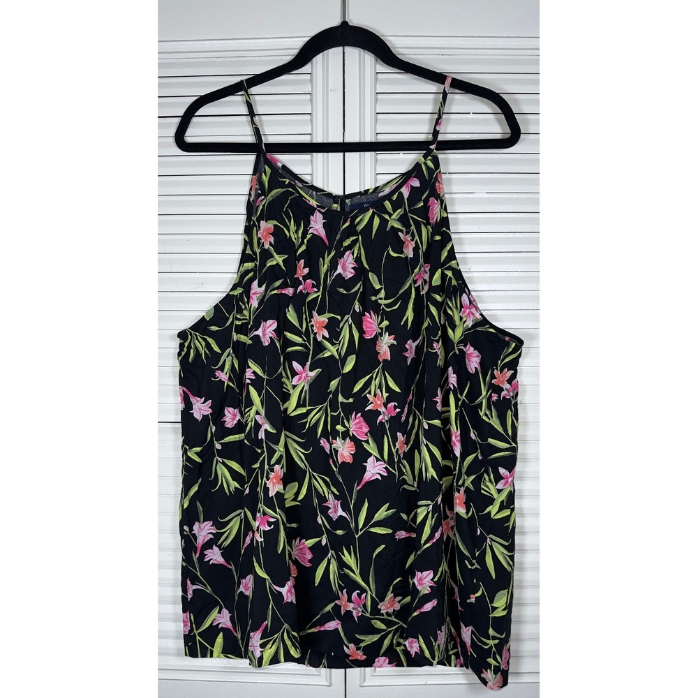 GAP Factory Black Sleeveless Halter Pink Floral‎ Keyhole Back Top Size XXL